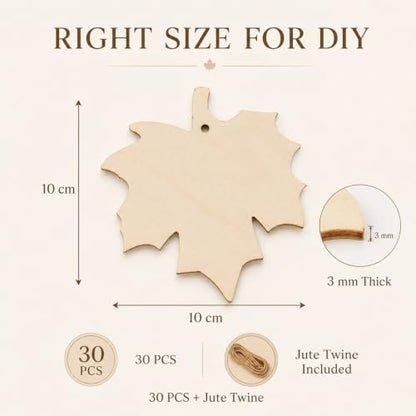MAQIHAN Wooden Maple Leaf Craft Kit 30 Pcs - Paintable Thanksgiving Decor - size: Maple Leaf