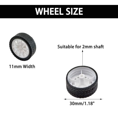 20PCS Toy Car Wheel Model Car Rubber Tire Wheel with 10PCS Round Shaft Axles for for RC Car Truck Robot Boat Helicopter DIY Model Toy Part (White) - color: White