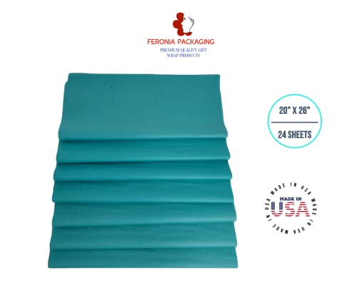 Teal Tissue Paper Squares, Bulk 24 Sheets, Premium Gift Wrap and Art Supplies for Birthdays, Holidays, or Presents by Feronia packaging, Large 20 Inch x 26 Inch - color: Teal