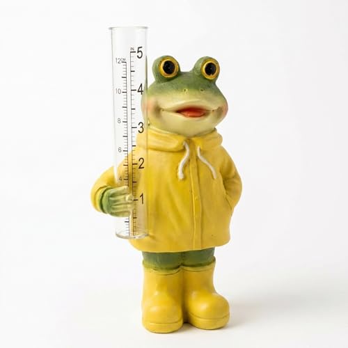 The Bridge Collection Cute Resin Frog in Rain Coat Rain Gauge