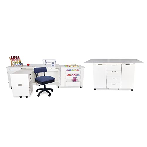 ARROW SEWING CABINETS Ash White Kookaburra with Aussie, Mat and Duchess Blue Hydraulic Chair - color: Duches Blue