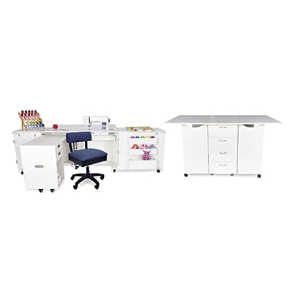 ARROW SEWING CABINETS Ash White Kookaburra with Aussie, Mat and Duchess Blue Hydraulic Chair - color: Duches Blue