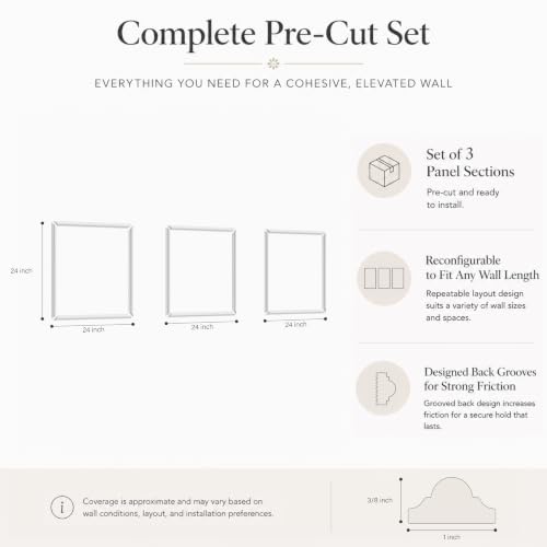 Pre-Cut Paintable Wall Molding Kit, 3 Set Accent Wall Panels (24"x 24") - size: 24"x 24"
