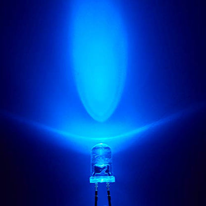 Chanzon 100 pcs 5mm Blue LED Diode Lights (Clear Round Transparent DC 3V 20mA) Super Bright Lighting Bulb Lamps Electronics Components Light Emitting Diodes - color: F) Blue, size: 5mm Round Top