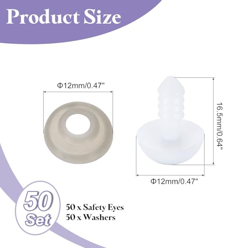 uxcell 50 Pcs Safety Eyes for Crocheting, 12mm Plastic Crochet Eyes Round Craft Eye with Washers for DIY Arts Crafts Stuffed Animals Bears Making, White - size: 12mm
