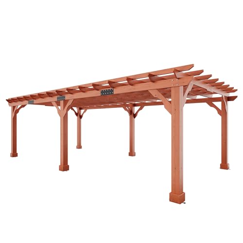 AMERLIFE 12x24 FT Outdoor Wooden Pergola, Large Wood Pergola for Backyard & Patio, Solid Cedar Wood Gazebo Structure with Flip Roof Design for Garden, Poolside & Outdoor Entertaining - size: 12x24 FT