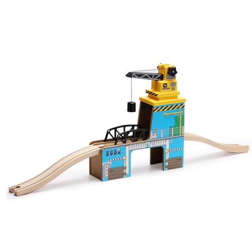 SainSmart Jr. Wooden Train Set Accessories, Magnetic Rotary Crane Set with Track for Kids Compatible with Thomas, Brio, Chuggington, Melissa and Doug - style: Rotary Crane