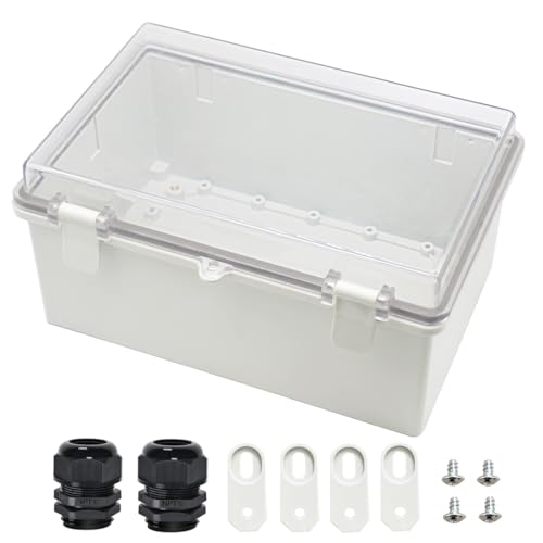 Zulkit Junction Box ABS Plastic Dustproof Waterproof IP65 Electrical Boxes Hinged Shell Outdoor Universal Project Enclosure Clear Cover with 2 Cable Glands 11.4 x 7.5 x 5.5 inch(290x190x140mm) - size: 11.42" x 7.48" x 5.51"