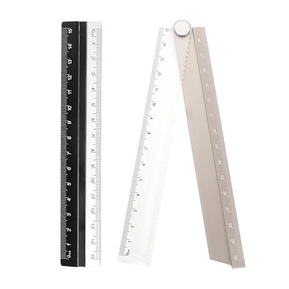 HARFINGTON Folding and Straight Ruler Kit 30/15cm Metric Aluminum Alloy Plastic Protractor Foldable Angle Ruler for Home Classroom Office, Gold - color: Clear-Gold