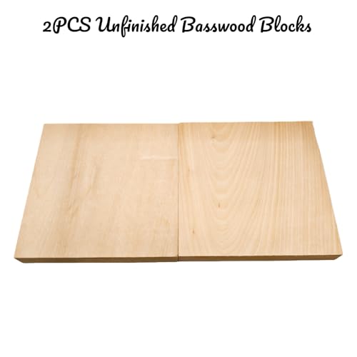 2PCS Unfinished Basswood Blocks for Crafts, Wood Craft Panels for Art, Engraving, Painting, DIY Projects, Chip Carving, Fretwork (5.9 x 5.9 x 0.78 in) - size: 5.9 x 5.9 x 0.78 in