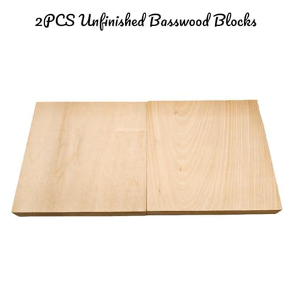 2PCS Unfinished Basswood Blocks for Crafts, Wood Craft Panels for Art, Engraving, Painting, DIY Projects, Chip Carving, Fretwork (5.9 x 5.9 x 0.78 in) - size: 5.9 x 5.9 x 0.78 in
