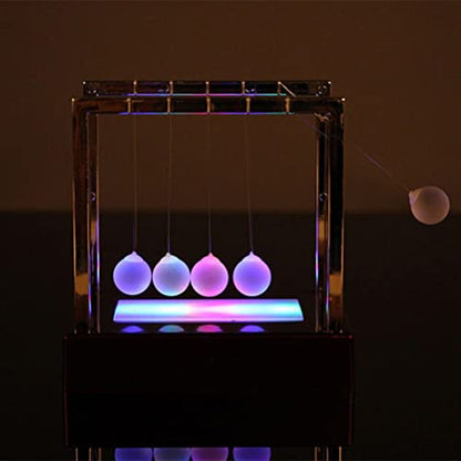 Newtons Pendulum, Newtons Balance Swing Ball, LED Light Up Newtons Pendulum Balls, Desk Office and Home Science Education Decoration (A)