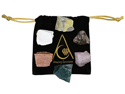 Amazing Gemstone Crystals for Love Manifestation, Set of 6 Rose Quartz, Rhodonite, Peach Moonstone, Serpentine, Scolecite and Moss Agate Healing Crystals and Stones - color: Love Manifestation Crystals