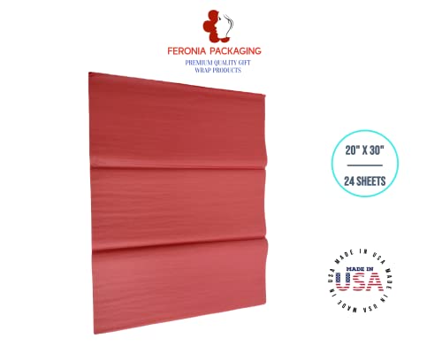 Scarlet Red Tissue Paper Squares, Bulk 24 Sheets, Premium Gift Wrap and Art Supplies for Birthdays, Holidays, or Presents by Feronia packaging, Large 20 Inch x 30 Inch Made in USA - color: scarletRed