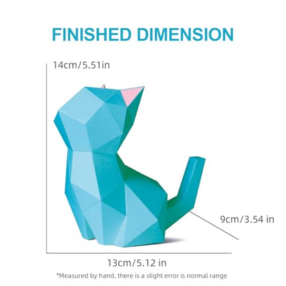 3D Origami Paper Craft Kit, Moonlit Kitten Cute DIY Pre-Cut Animal Papercraft Model for Beginners, Fun Handmade Home Decoration Gift for Adults & Teens-Green