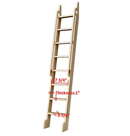 DIYHD 108" Solid Knotty Pine Wood Sliding Library Ladder with Handrails - color: Niu#2, size: Height 108"