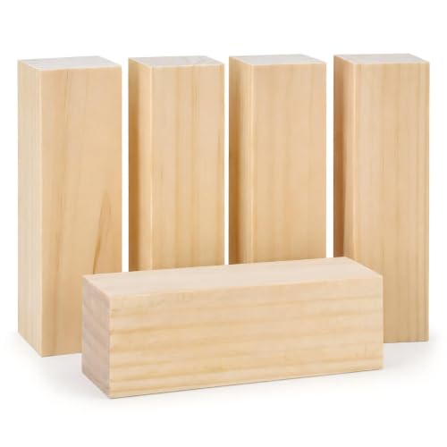 5 Pack Unfinished Wood Blocks, 6 x 2 x 2 Inch Wood Carving Blocks - size: 6×2×2 Inch-5Pcs