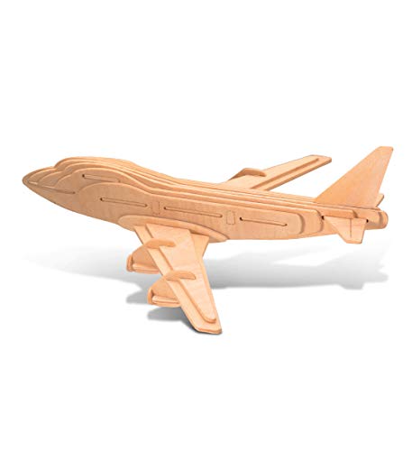 Puzzled 747 Jet Plane 3D Puzzle Wood Craft Construction Kit Aircraft, Fun & Educational DIY Wooden Toy Assemble Model Unfinished Craft Hobby Airplane Puzzle to Build & Paint for Decoration 33pcs Pack