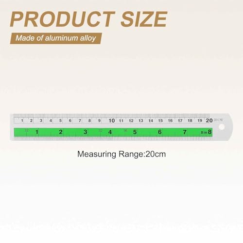HARFINGTON 2pcs Metal Straight Ruler 20cm Metric SAE Aluminum Alloy Measuring Rulers Scale Tool with Hole for Measure Study Reading Classroom Office, Green - color: Green, size: 20cm