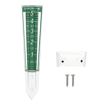 Circrane 5-Inch Capacity Outdoor Rain Gauge with Additional Hang Bracket& Stainless Steel Screws, Magnifying Scale and Numbers Design for Easy Read (Green) - color: Green