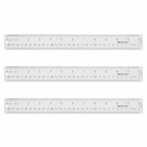 Westcott Acrylic Clear Ruler, Easy-to-Read Markings, Scratch-Resistant Design, Raised Beveled Edges, for Crafting, Office, Classroom, Back to School Supplies, 12-Inch