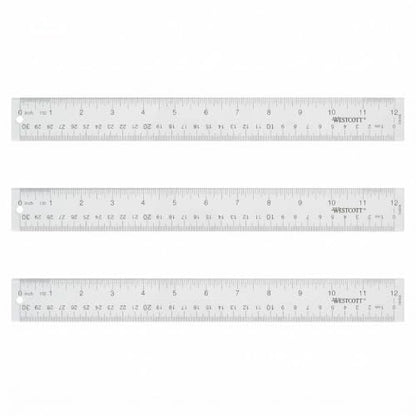 Westcott Acrylic Clear Ruler, Easy-to-Read Markings, Scratch-Resistant Design, Raised Beveled Edges, for Crafting, Office, Classroom, Back to School Supplies, 12-Inch