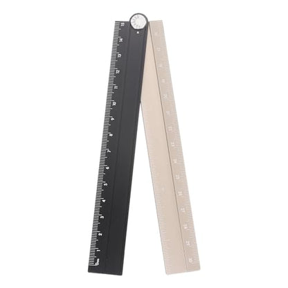HARFINGTON Folding Straight Ruler 30cm Metric Aluminum Alloy Protractor Foldable Angle Ruler Geometric Measuring Tool with Angle Line for Architects Artists Office, Black Gold Tone - color: Black/Gold Tone