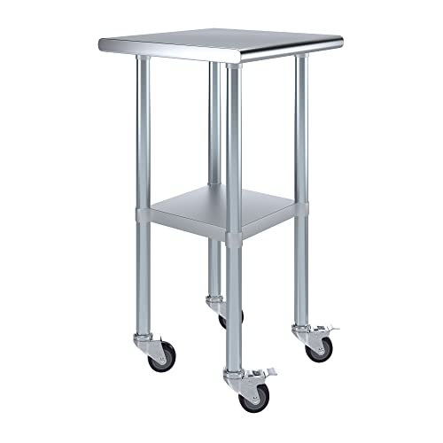 AmGood 20 in. x 20 in. Stainless Steel Work Table with Wheels | Metal Kitchen Food Prep Table | NSF - size: 20 in. Long x 20 in. Deep with Wheels