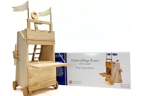 PATHFINDERS STEM Kit – Medieval Siege Tower with Catapult | Wooden Building Kit for Teens and Adults | Engineering & Physics Toy | Hands-On STEM Project