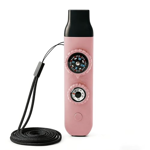 Multifunctional Survival Emergency Whistle for with Compass Hiking Survival, Thermometer & Neck Lanyard | Emergency Safety Gear for Hiking, Camping, Kayaking, Boating, Climbing - color: pink
