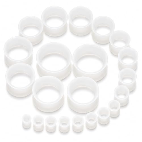 Oyaface 20 PCS Piercing Tunnel Set Soft/Hard Silicone Flesh Ear Plugs 2g-25mm Flexible Ear Stretching Gauge Expander - color: Glow in Dark(thin)