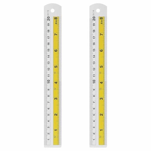 HARFINGTON 2pcs Metal Straight Ruler 20cm Metric SAE Aluminum Alloy Measuring Rulers Scale Tool with Hole for Measure Study Reading Classroom Office, Yellow - color: Yellow, size: 20cm