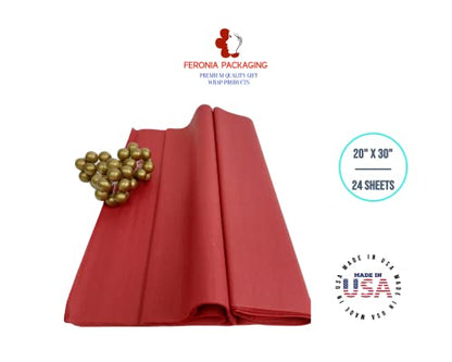 Scarlet Red Tissue Paper Squares, Bulk 24 Sheets, Premium Gift Wrap and Art Supplies for Birthdays, Holidays, or Presents by Feronia packaging, Large 20 Inch x 30 Inch Made in USA - color: scarletRed