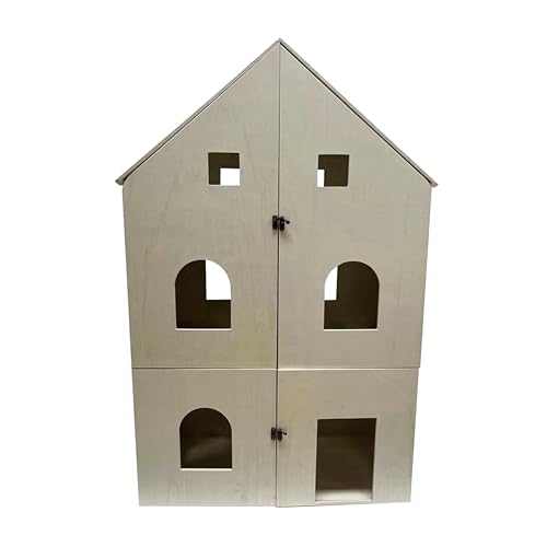 Make Market DIY Two-Story Dollhouse Kit, Unfinished Plywood Assembly Project, Natural, 36" Height, 22-Piece Set