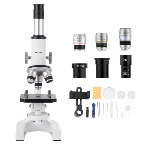 VEVOR Microscope for Kids Adults, 40X-2000X Professional Compound Microscope Mobile Phone Adapter with LED Light, for Laboratory, School, Home, Education - style: A