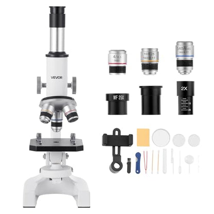 VEVOR Microscope for Kids Adults, 40X-2000X Professional Compound Microscope Mobile Phone Adapter with LED Light, for Laboratory, School, Home, Education - style: A