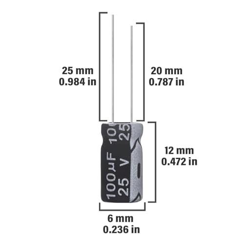 100uF 25V 6x12mm Electrolytic Capacitor 100 UF MFD 25 Volt 0.24x0.47in Aluminum Capacitors (Pack of 15) - style: 100uF 25V 6x12MM