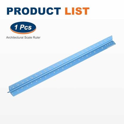 HARFINGTON Architectural Scale Ruler, 12 Inch Standard Aluminum Alloy Architect Triangular Small Scale Laser-Etched Blueprint Drafting Ruler for Architects Engineers, Blue - color: Blue, size: 12 Inch