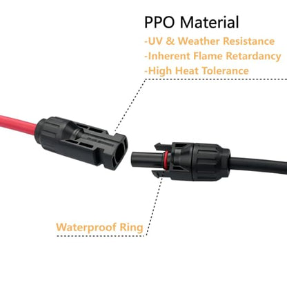 Solar Parallel Connector Y Splitter 1Y2 10 AWG Solar Cable Connector - size: 1 Pair M/FF and F/MM