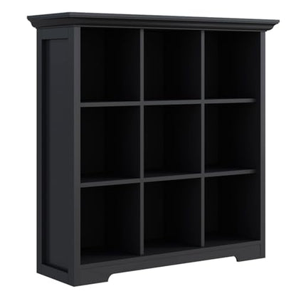 OSCHF 9-Cube Open Bookcase with Base, 3-Tier Wooden Bookshelf, Black - color: Black, size: 9-Cube
