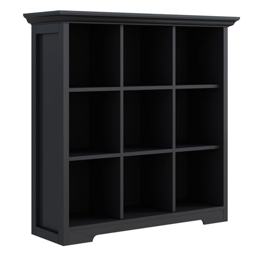 OSCHF 9-Cube Open Bookcase with Base, 3-Tier Wooden Bookshelf, Black - color: Black, size: 9-Cube