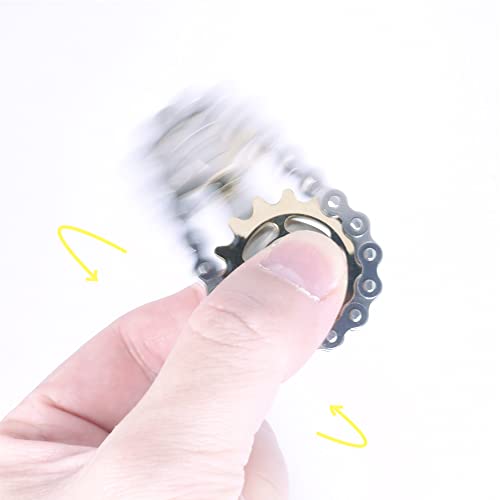 Fidget Spinner, Sprocket Linkage Bike Chain Spinner Design 2 Gears Figity Spin Finger Games, Metal Stainless Steel Durable Mechanics, Premium Figit Toy - Gold - color: Gold