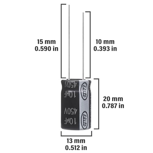 10uF 450V 13x20mm Electrolytic Capacitor 10 UF MFD 450 Volt 0.51x0.79in Aluminum Capacitors (Pack of 5) - style: 10uF 450V 13x20MM
