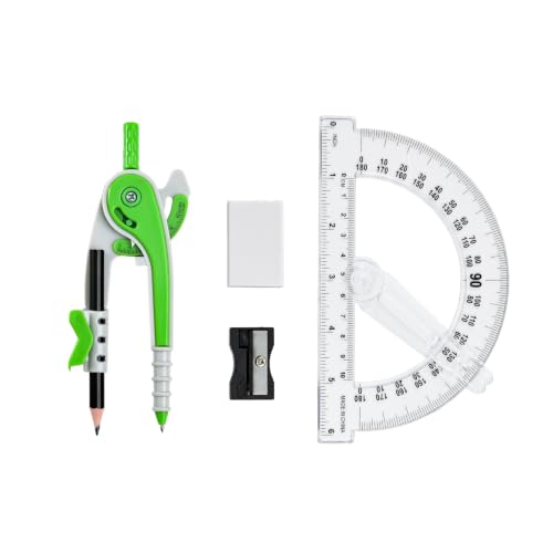 Unjoo Compass and Protractor Set, 6 Inch Protractor with Swing Arm (Green) - color: Green