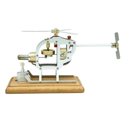 NIKOLATOY Stirling Engine Helicopter Model Kit, Heat Powered Flying Rotor Engine with Alcohol Burner, Mechanical Engineering Desk Toy, Physics Experiment Display Model