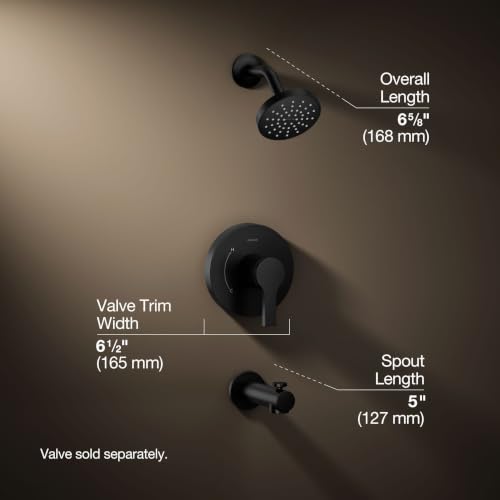 KOHLER TS35322-4G-BL, Elate Rite-Temp Tub and Shower Trim with Single Function 1.75 GPM Showerhead, Matte Black, Modern Tub and Shower Set, Water-Saving Design - color: Matte Black, size: 1.75 GPM