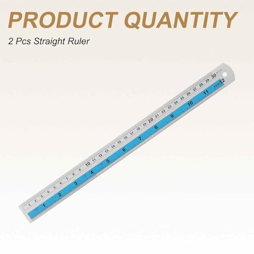 HARFINGTON 2pcs Metal Straight Ruler 30cm Metric SAE Aluminum Alloy Measuring Rulers Scale Tools with Hole for Measure Study Reading Classroom Office, Blue - color: Blue, size: 30cm