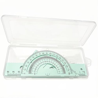 Multifunctional Geometric Ruler Set Protractor Triangle Straight Ruler Hand Measurement Drawing Tools with Storage Box for School Carpentry (Green-1pc) - color: Green-1pc