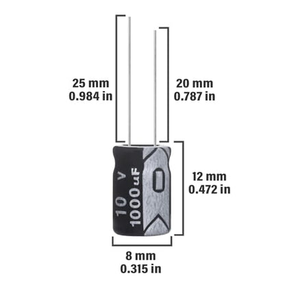 1000uF 10V 8x12mm Electrolytic Capacitor 1000 UF MFD 10 Volt 0.32x0.47in Aluminum Capacitors (Pack of 15) - style: 1000uF 10V 8x12MM