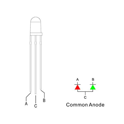 100pcs 5mm Red & Green Bi-Color LED Diodes Common Anode Clear Round Lens +200pcs Resistors (for DC 6-12V) Included, Bright Bulb Lamps Light Emitting Diode - color: [13] Red&green (Common Anode) / 100pcs, style: [B] 5mm Constant Light